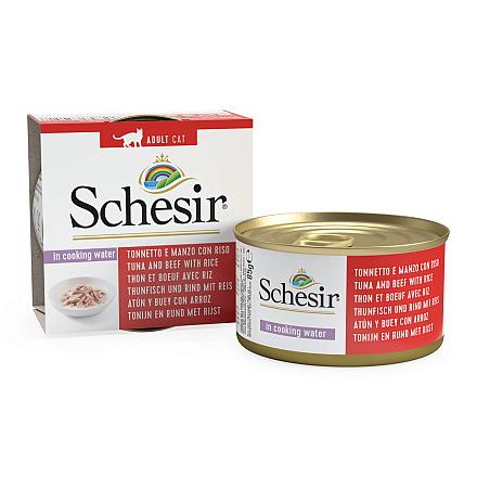 Schesir Kattenvoer Tonijn/Rund/Rijst Kookvocht 85 gr